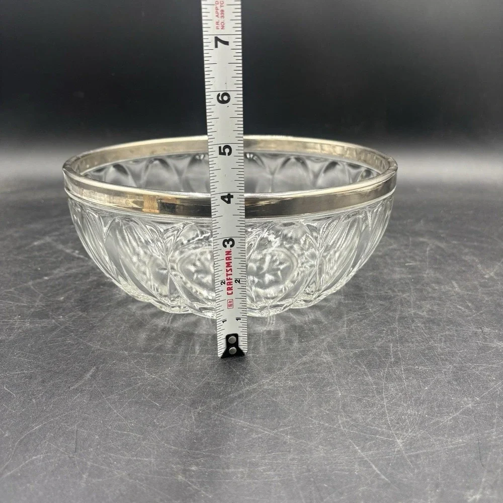 Vintage Heavy Cut Glass Bowl Silver Plate Rim Made In Italy 9